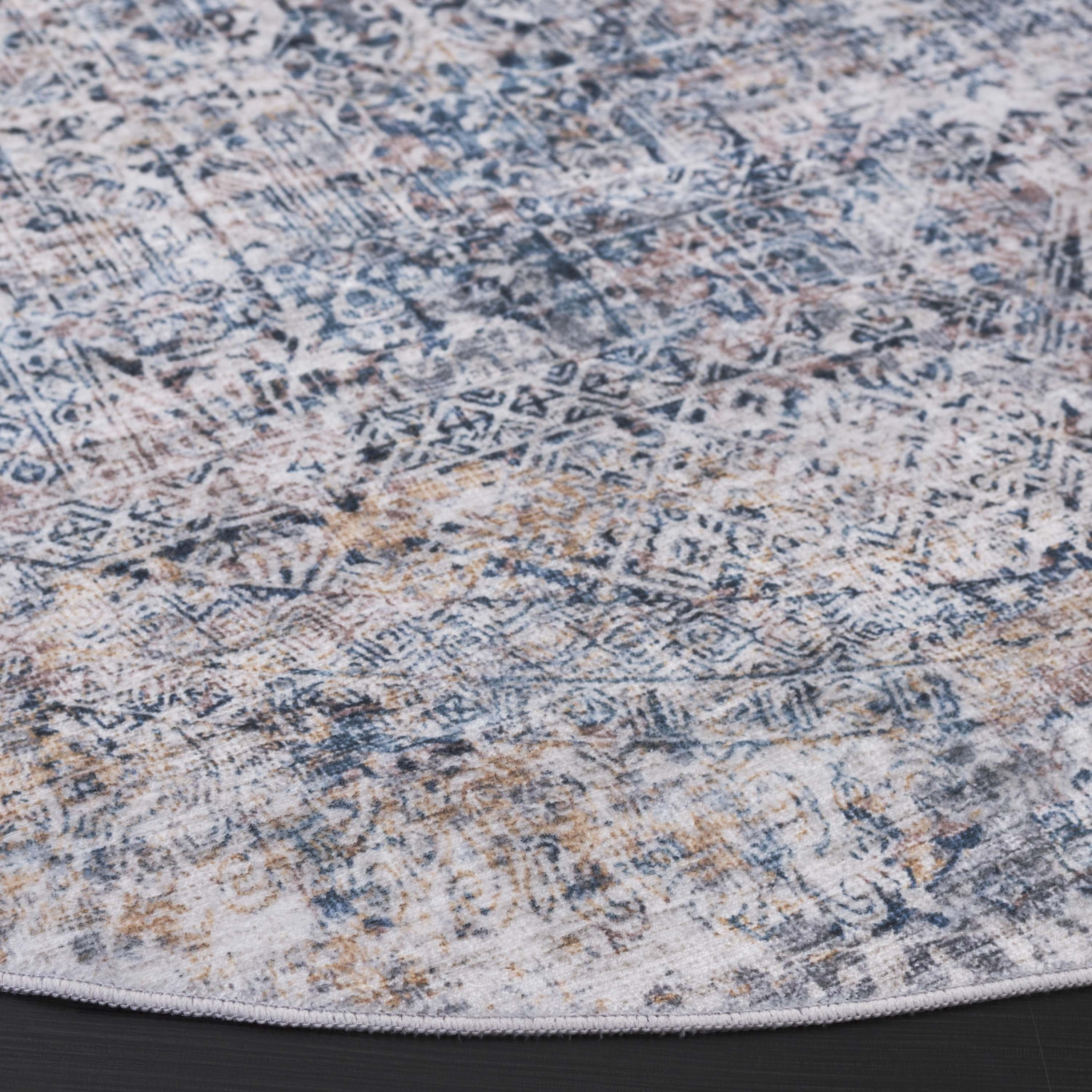 SAFAVIEH Santa Monica Alice Abstract Polyester Area Rug, Navy/Beige, 6' x 6' Round