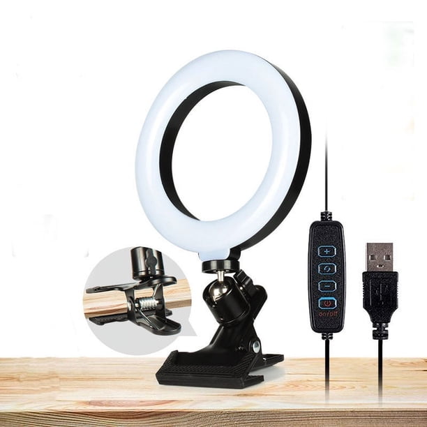 Anillo de luz con abrazadera, luz LED para videoconferencia de 6 pulgadas, 3 modos de color, 11 niveles de brillo para video vertical de YouTube, V