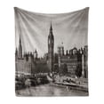 thumbnail image 1 of London Soft Flannel Fleece Throw Blanket, Westminster Big Ben and Bridge Nostalgic Image British Antique Architecture, Cozy Plush for Indoor and Outdoor Use, 70" x 90", Sepia White, by Ambesonne, 1 of 6