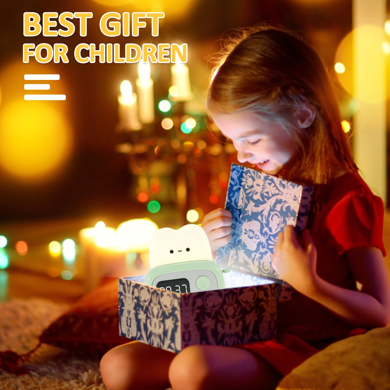Cute Kids Alarm Clock Dimmable Digital Clock with Night Light Rechargeable Sleep Training Clock Wake Up Alarm Clocks Portable Alarm Clock Timer Clock Bedside Clock Light for Home Exercise Bedroom