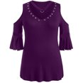 thumbnail image 4 of Mrasaso Prime Deals,Women Blouse,Plus Size Women Bandage Solid T-Shirt Short Sleeve V-Neck Tops Casual and Comfortable T-Shirt for Everyday WearPurple 5XL, 4 of 9