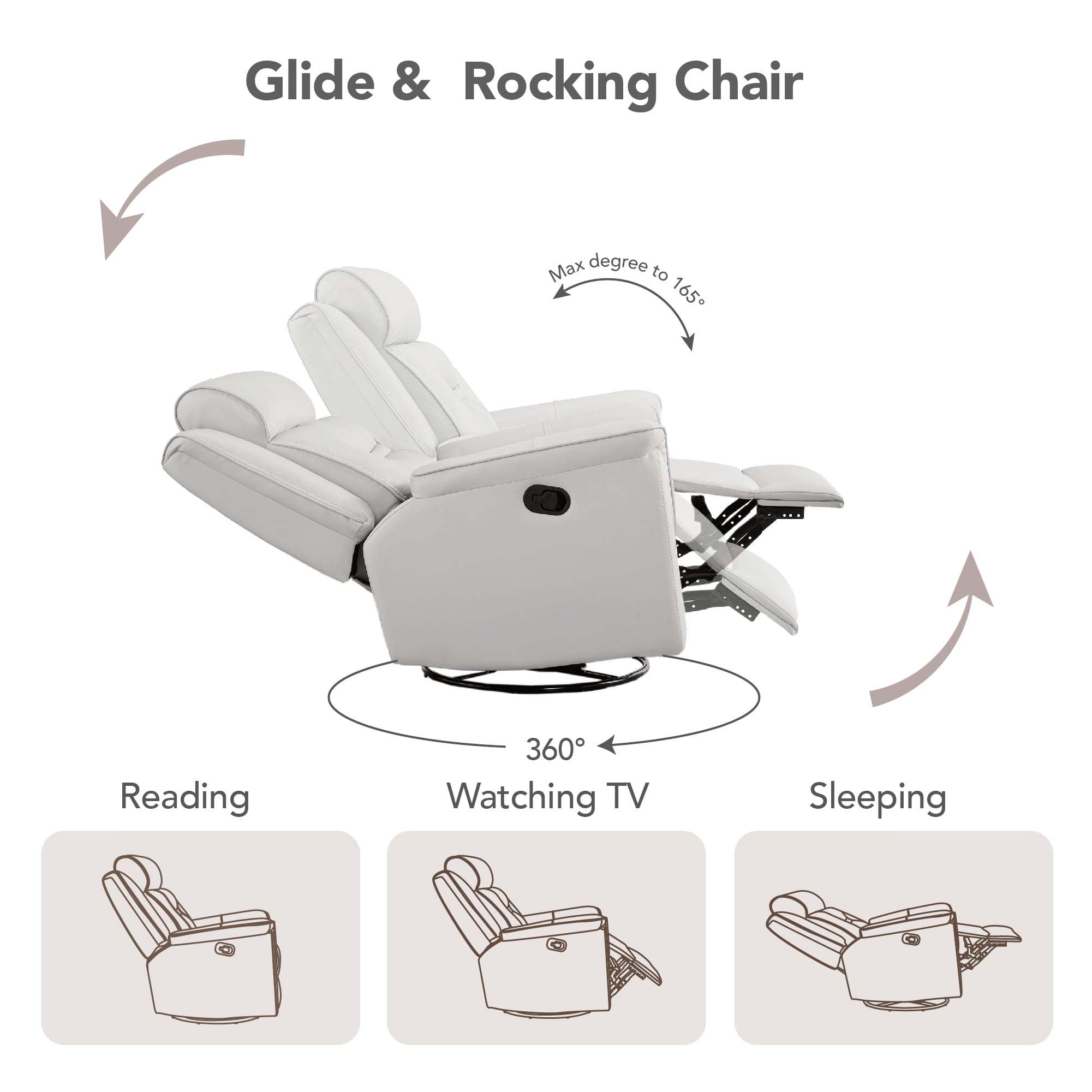Spruce & Spring360° Swivel Manual Recliner with Glider Motion for Living Room, White