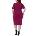 thumbnail image 2 of Agnes Orinda Women's Plus Size Dresses V Neck Short Sleeve Tulip Hem Ruched Wrap Midi Cocktail Dress with Belt 3X Burgundy, 2 of 5