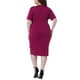 thumbnail image 3 of Vestidos de mujer de tallas grandes Agnes Orinda, con escote en V, mangas cortas, dobladillo de tulipán, vestido midi de cóctel con cinturón, 3X burdeos, 3 of 6