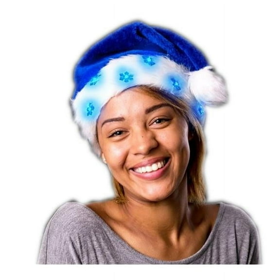 Blue LED Snowflake Santa Claus Faux Fur Plush Hat