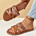 thumbnail image 5 of Womens Boho Slide Sandals Floral Embroidered Crisscross Straps Comfortable Cushioned Flat Lightweight PU Slip On Casual Beach Vacation Summer Brown,Size 7.5, 5 of 8