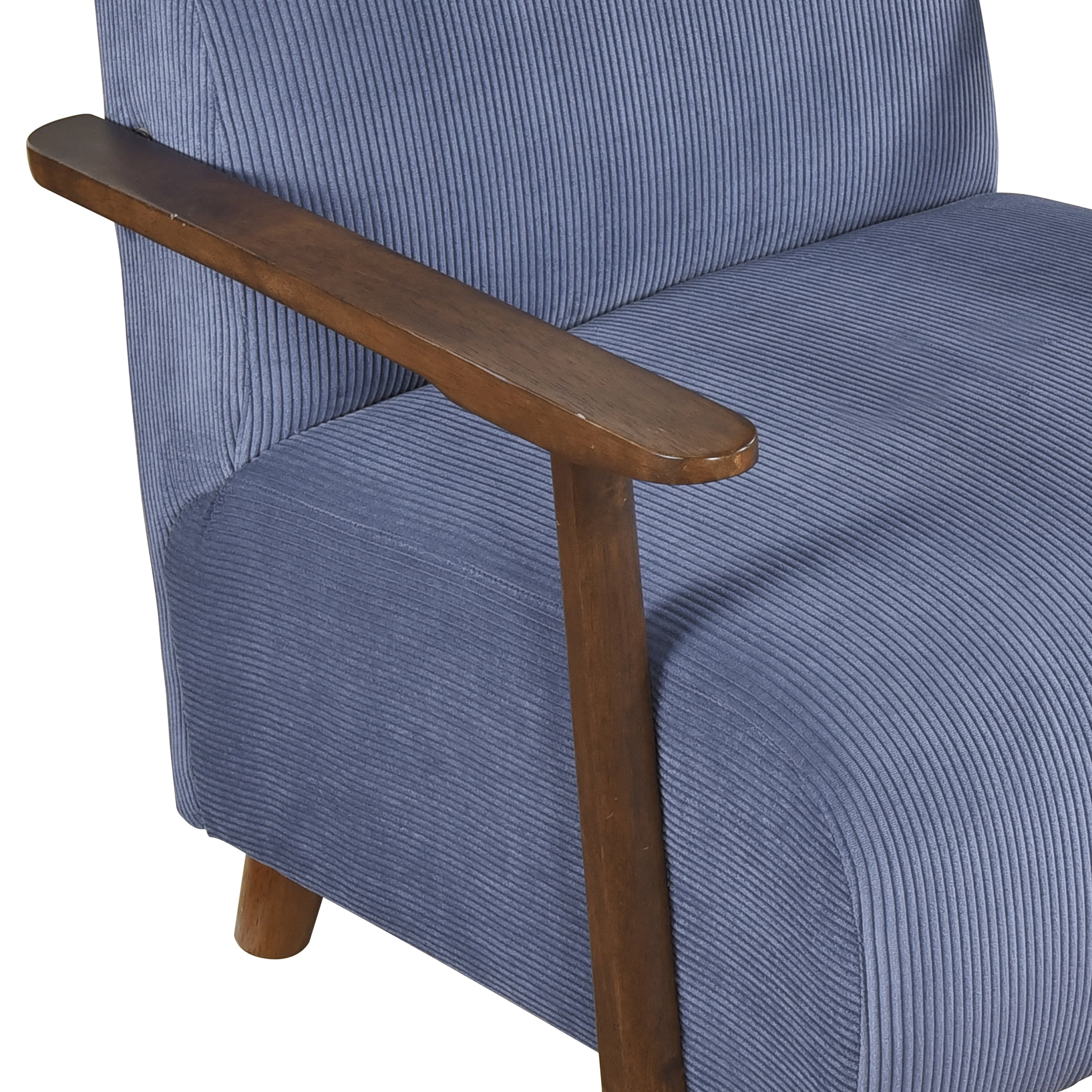 OakvillePark Aralune Corduroy Accent Chair, Blue and Brown Wood Finish
