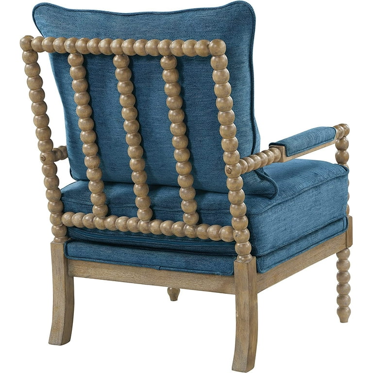 Fletcher Spindle Accent Chair Brush Charcoal Finish with Navy Blue