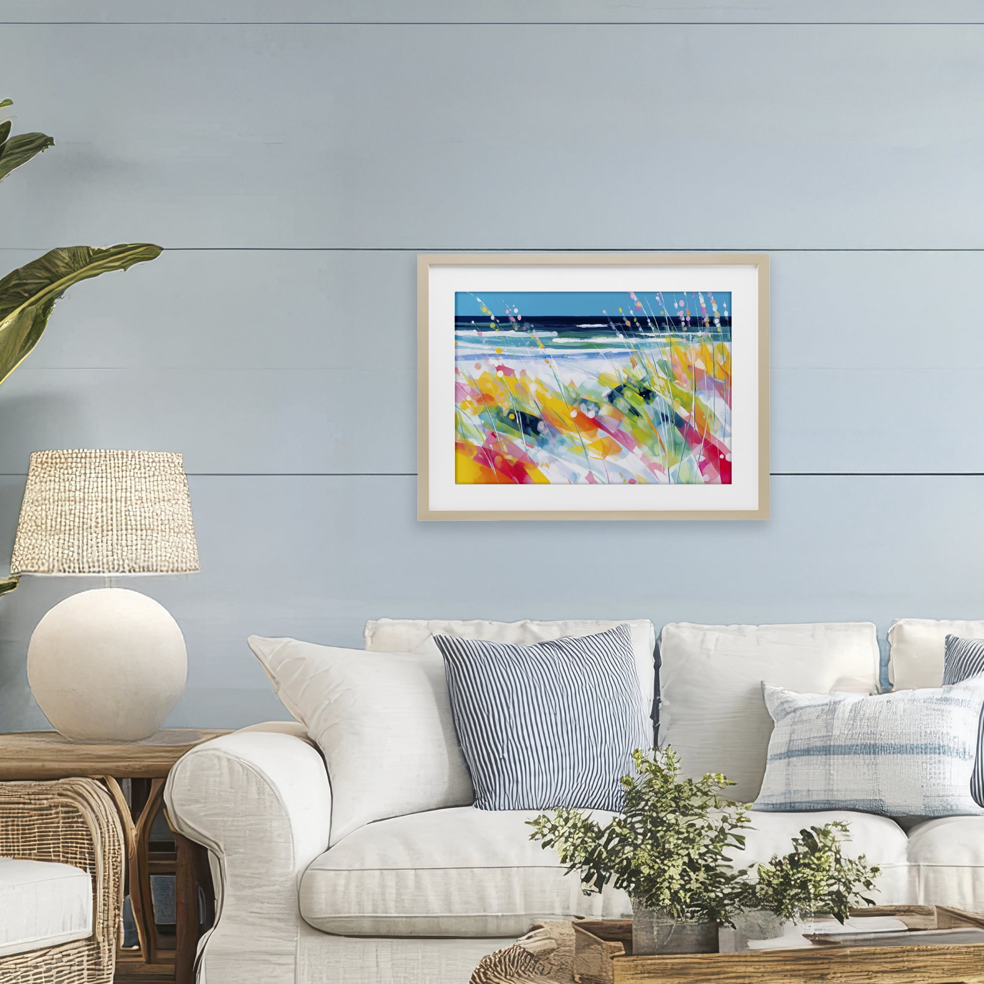 Stupell Industries Sea Oats & Ocean Breeze Abstract Birch Framed Print Under Glass, design by Chromatic Storm Studio