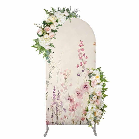 Arch Backdrop 4 Ft, Watercolor Floral Spandex Stretch Fitted Arch Cover, Round Top Chiara Arches Stand Backdrop Cover for Wedding Birthday Party Baby Shower Farmhouse Flowers Retro