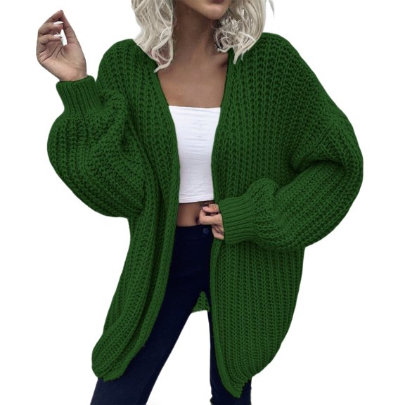 Breezora Elegant Oversized Open Front Knit Cardigan Women’s Long Sleeve Lightweight Comfortable Loose Fit Office Casual L Size Blackish Green
