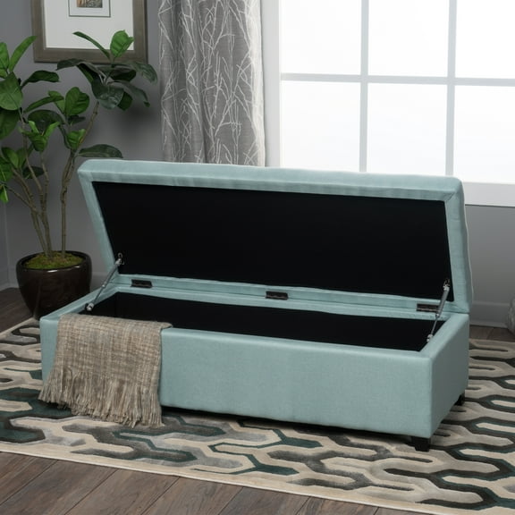 Noble House Hampton Light Blue Fabric Stoarge Ottoman