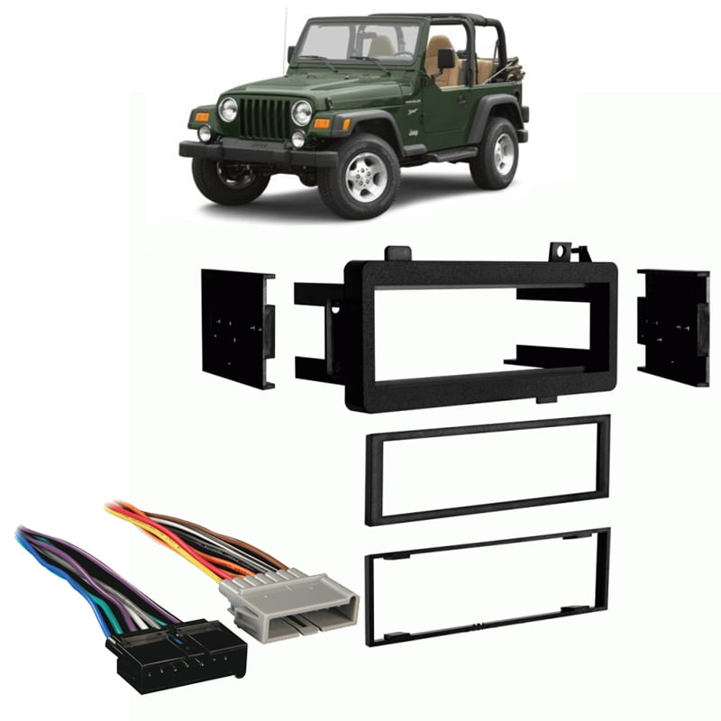 Compatible with Jeep Wrangler 2003-2006 Single DIN Stereo Harness Radio Install Dash Kit 