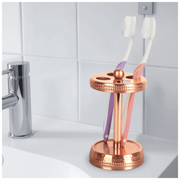 Stainless Steel Toothbrush Holder | Compact Multi-Slot Holder for Toothbrushes,Razors & Makeup Accessories | Hammered & Copper Finish