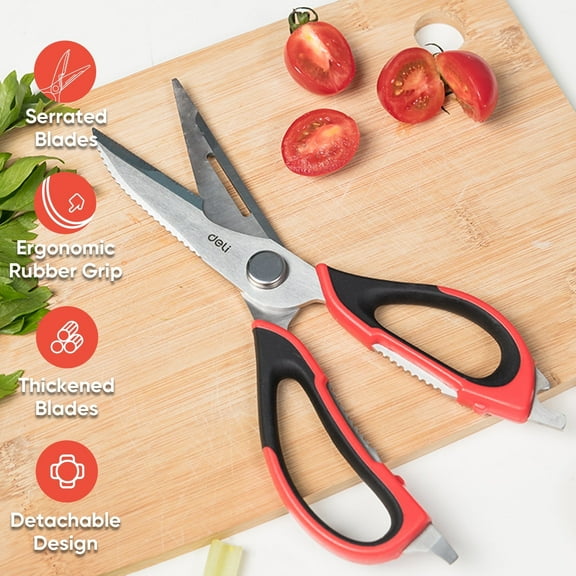 Deli 4-in-1 Kitchen Scissors Ultra-Sharp Premium Stainless Steel Multi Purpose Poultry Shears for Chicken, Poultry, Fish, Meat, Vegetables, Herbs, Bottle Opener, Nuts Cracker