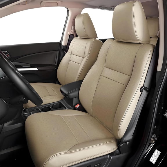 DIKSOAKR Custom Fit Seat Cover for Honda CRV 2015-2016 Full Set CR-V Seat Covers 5 Seats, Waterproof Car Seat Cushion, Faux Leather Beige