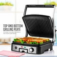 thumbnail image 4 of OVENTE Electric Panini Press Sandwich Maker, 1500W Indoor Grill with Non-Stick Coated Plates, Temperature Control & Removable Drip Tray, Opens 180 Degrees to Fit Any Type/Size of Food, Silver GP1861B, 4 of 9