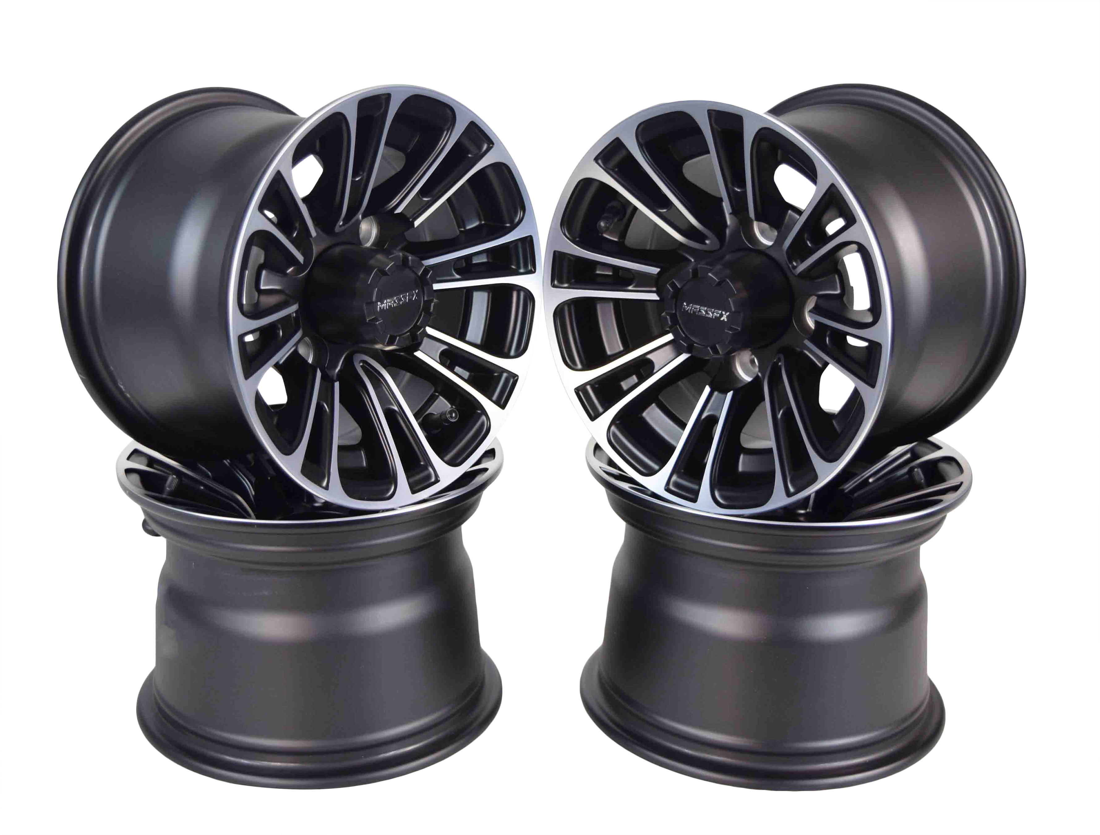 MASSFX Quake A238 10x7 Golf Cart Wheels 4/101.6 Bolt Pattern Black