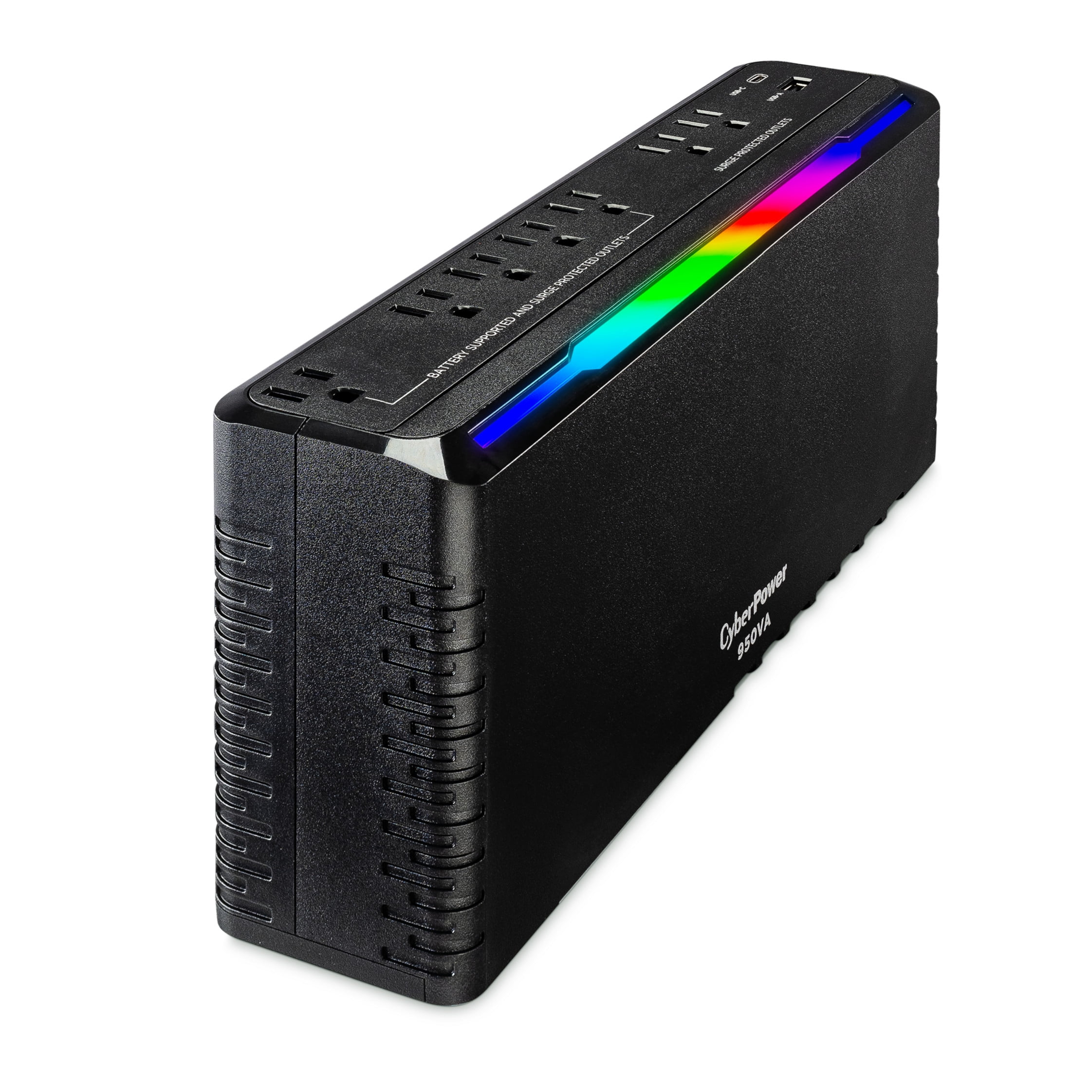 CyberPower GX950UC Gaming UPS, 950VA/510W, 120V, RGB, 7 Outlets, USB-A & USB-C, 5 ft Cord, Black