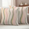 thumbnail image 6 of 2 Pack Outdoor Waterproof Throw Pillow Covers,Light Green Pink Stripes Decorative Square Pillow Case Patio Pillowcases for Chair Couch Sofa 16x16in, 6 of 9