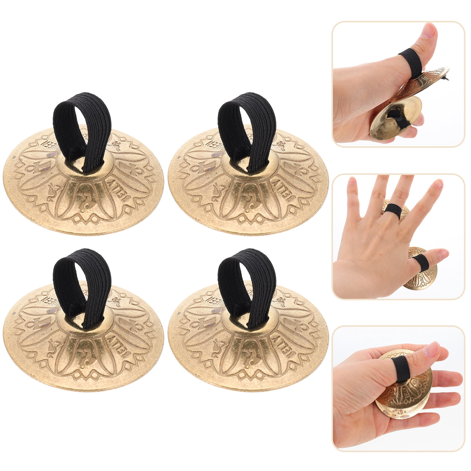 PartyKindom Golden Copper Finger Cymbals Small Percussion Instrument for and Training 4Pairs
