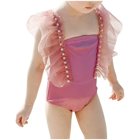 BOBOGOJP One Piece Swimsuit for Girls Swimwear with Ruffled Children Bathing Suit Hot Pink for Size 3-4 Years