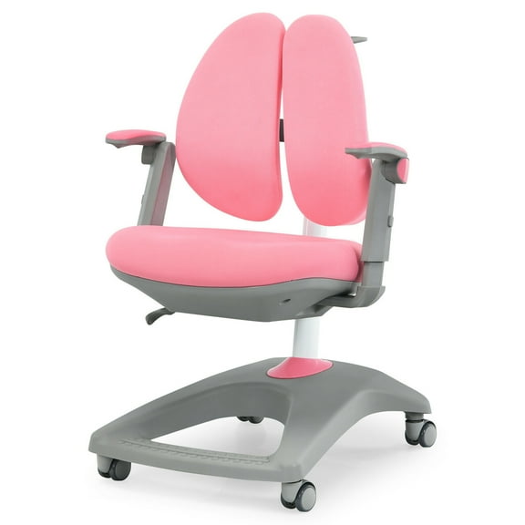 Gymax Kids Desk Study Chair Adjustable Height Depth w/ Sit-Brake Casters Pink