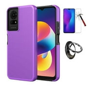 Phone Case for TCL 50 LE (Straight Talk/ TracFone / Verizon),  Dual Layer Cover Case + Ring/ Tempered Glass (Purple)