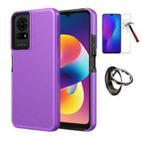 Phone Case for TCL 50 LE (Straight Talk/ TracFone / Verizon), Dual Layer Cover Case Ring/ Tempered Glass (Purple)