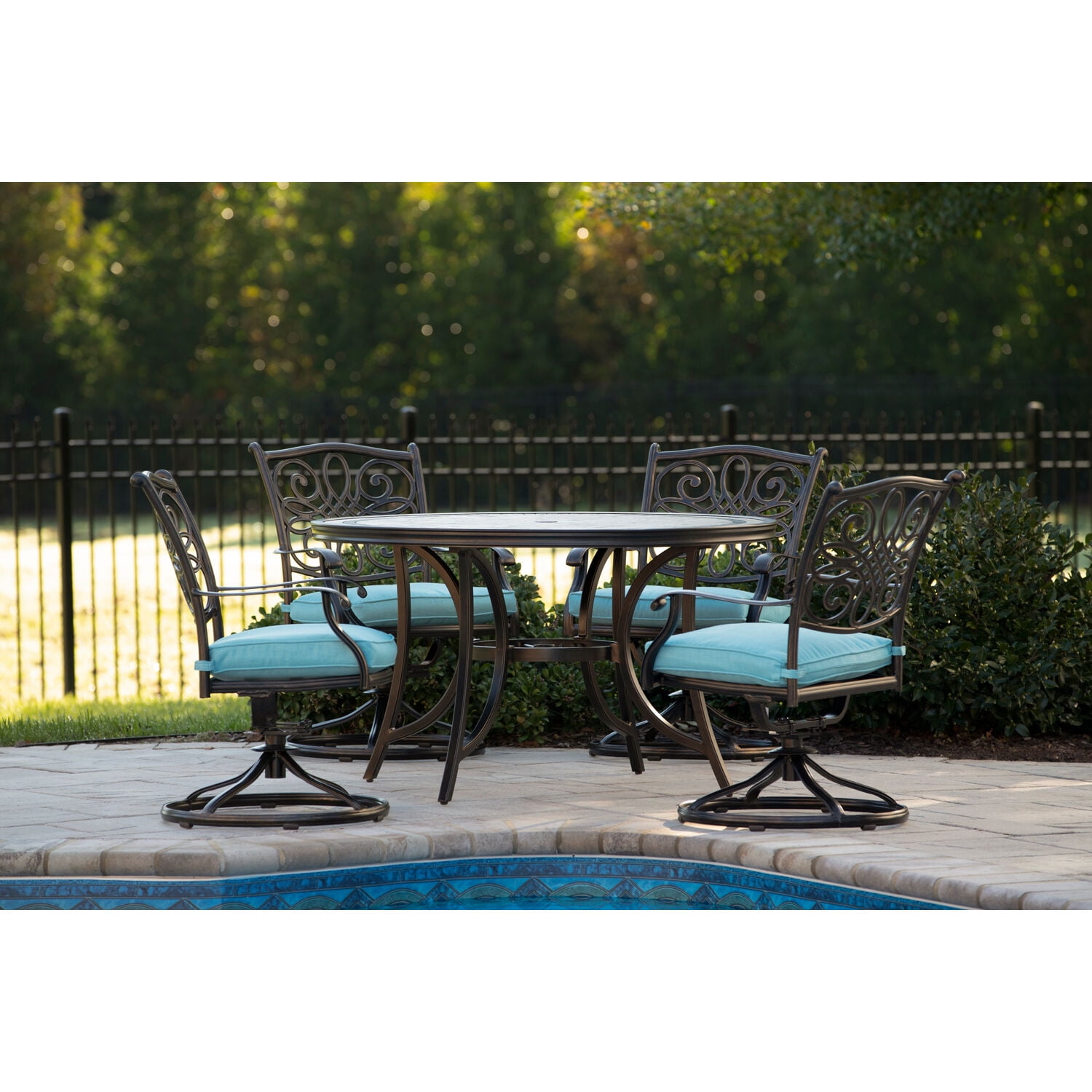 Hanover 5-Pieces Fabric Aluminum Rust Resist Dining Furniture Sets Blue