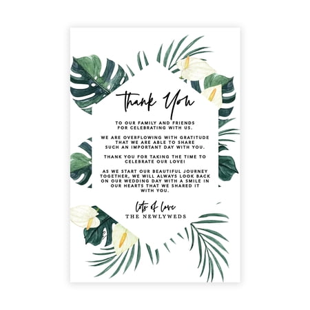 Koyal Wholesale Tropical Geometric Monstera Palms Wedding Thank You Place Setting Cards for Reception, Family, 56-Pk