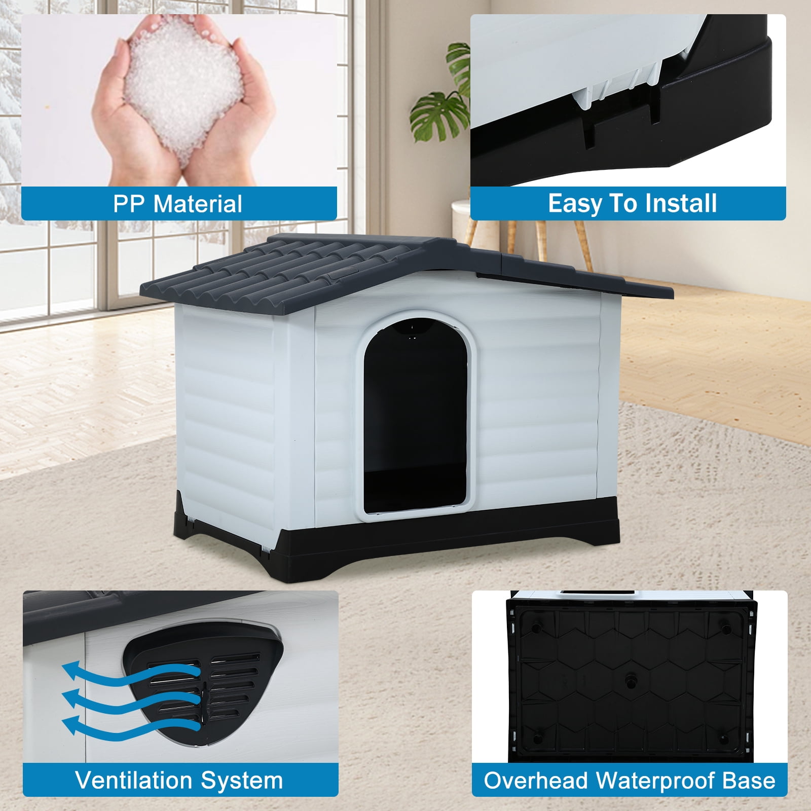 CL.HPAHKL Dog Houses, Outdoor Dog House Weatherproof Ventilate Waterproof Doghouse Puppy Shelter with Elevated Floor and Air Vents Insulated Dog House (21.2" L x 31.6" W x 25.1" H, Black)
