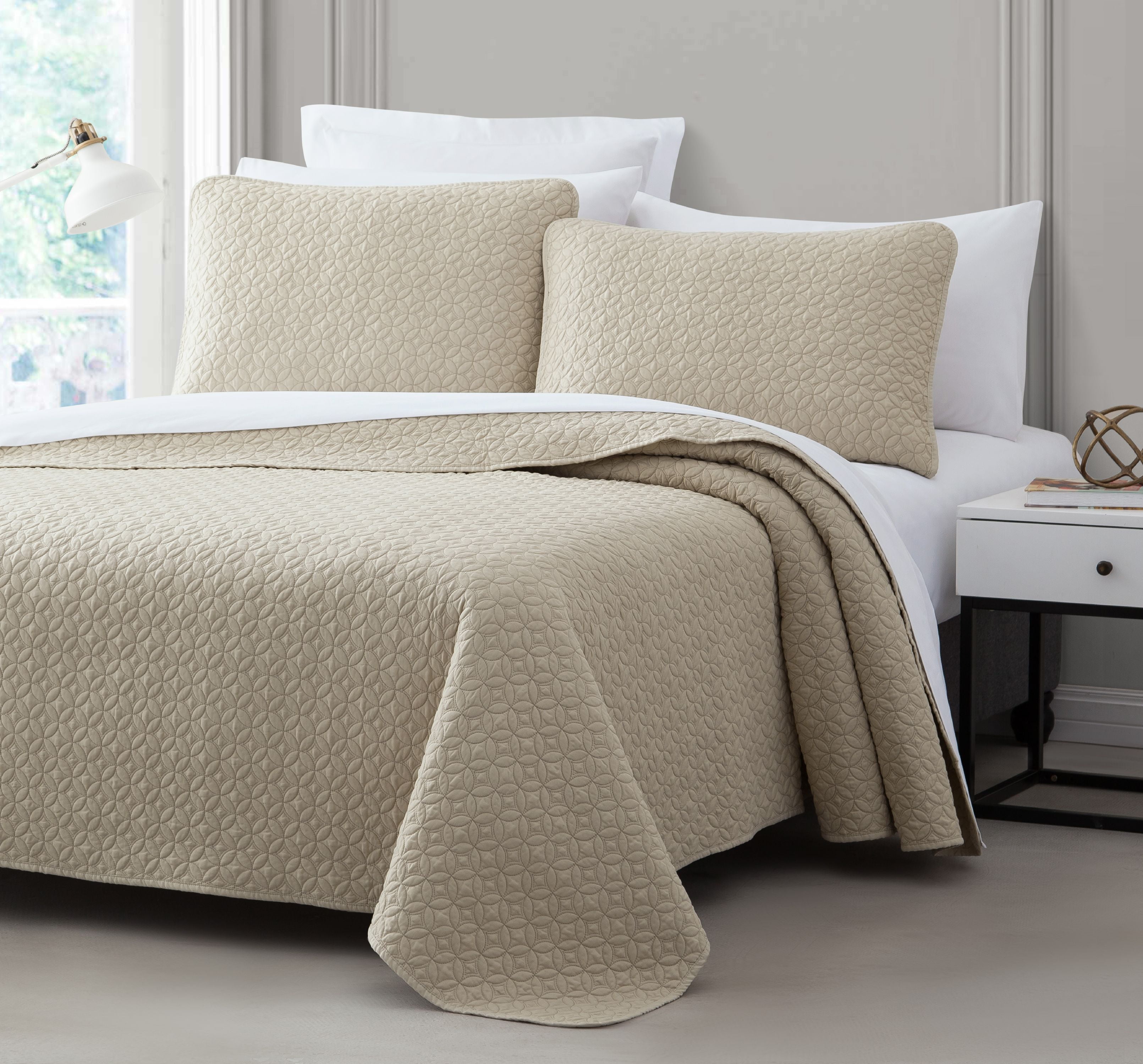 Twin XL Full Queen Cal King Bed Beige Brown Tan 3pc Quilt Set Bedspread Coverlet