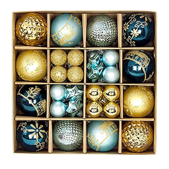 Christmas Ornament Set, Shatterproof Hollow Cutout & Glitter Baubles with Star Accents in Compartment Storage Box for Xmas Holiday Decor Christmas Ball Ornaments