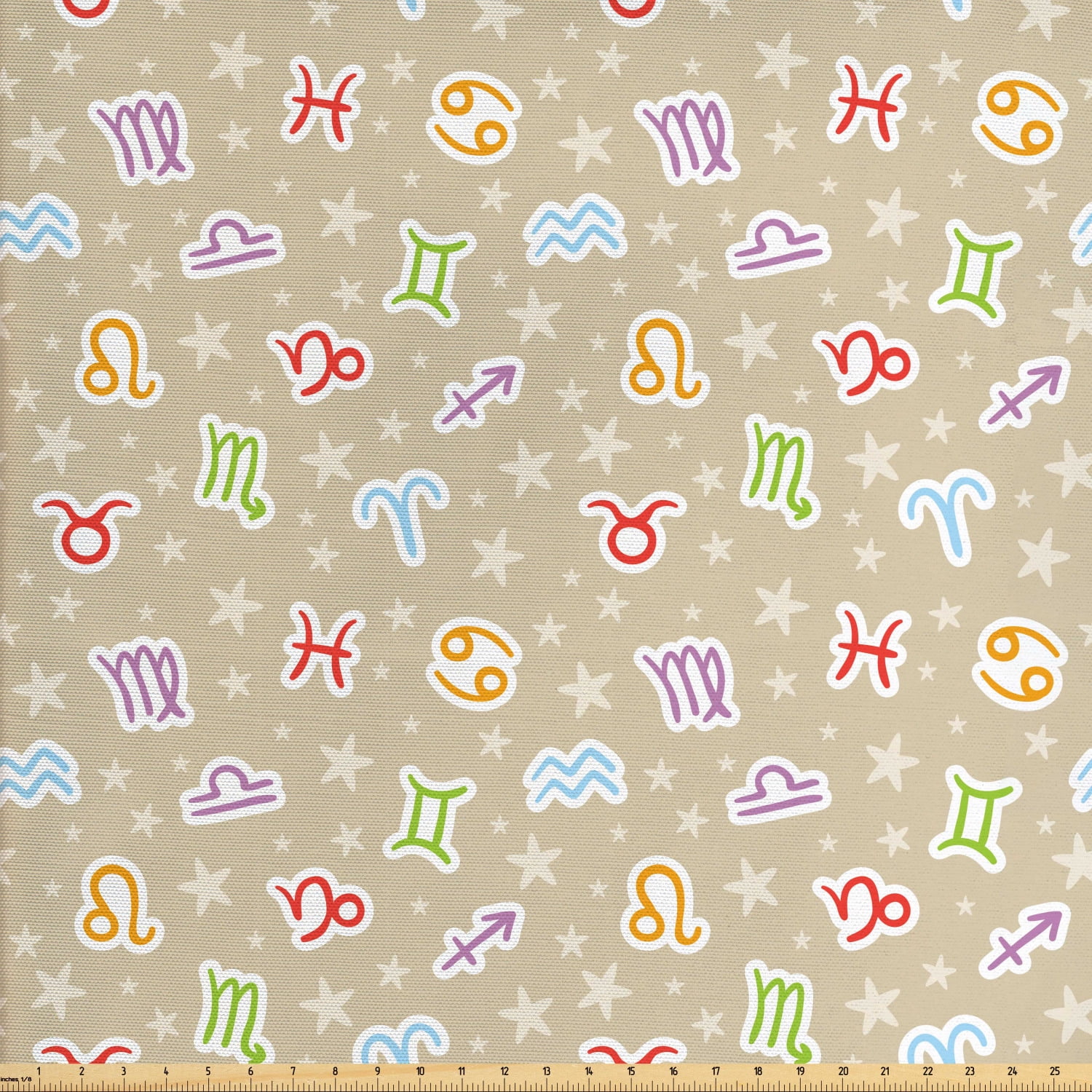 Astrology Fabric by The Yard, Doodle Style Pattern with Faded Stars and
