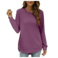 thumbnail image 2 of Lightweight Crewneck Sweatshirts for Women 2025 Long Sleeve Asymmetrical Hem Plain Sweatshirt Pullover Tops, 2 of 6