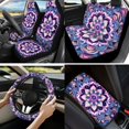 thumbnail image 2 of Yuyamidu Purple Boho Flower Blossom Car Seat Cover Set with Steering Wheel Cover Seat Belt Covers Center Console Pad Cup Holder Lip Gloss Bag Key Chain 13 PCS Auto Interior Sets, 2 of 6