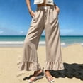thumbnail image 3 of Women's Checkered Wide Leg Long Pants, High Waist Casual Trousers with Ruffle Hem, Loose Fit Summer Home Vacation Style Pants for Daily Wear Coffee S, 3 of 5