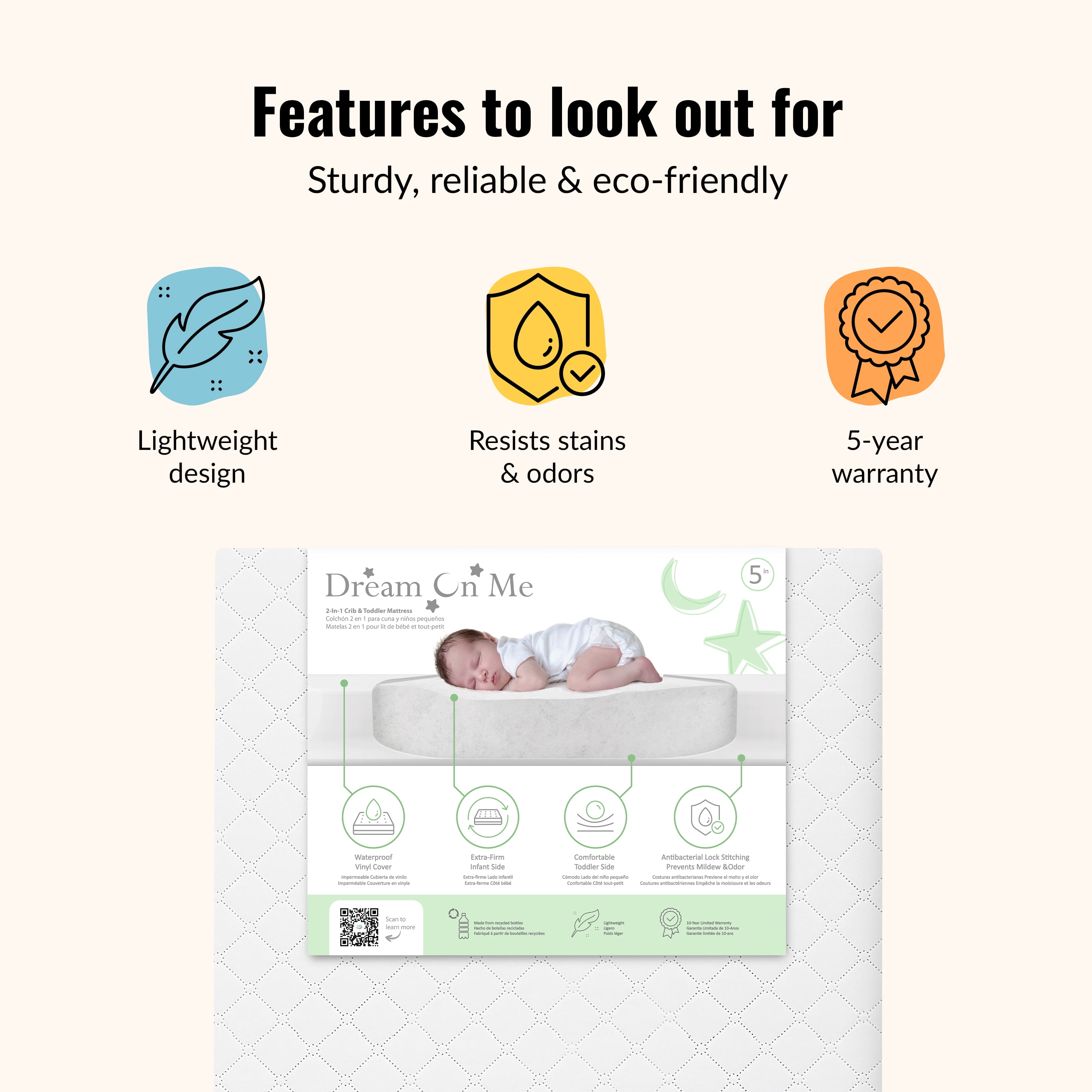 Dream On Me Honeycomb Diamond Quilted Breathable Fiber Crib and Toddler Mattres | Honey Diamond Quilted / White