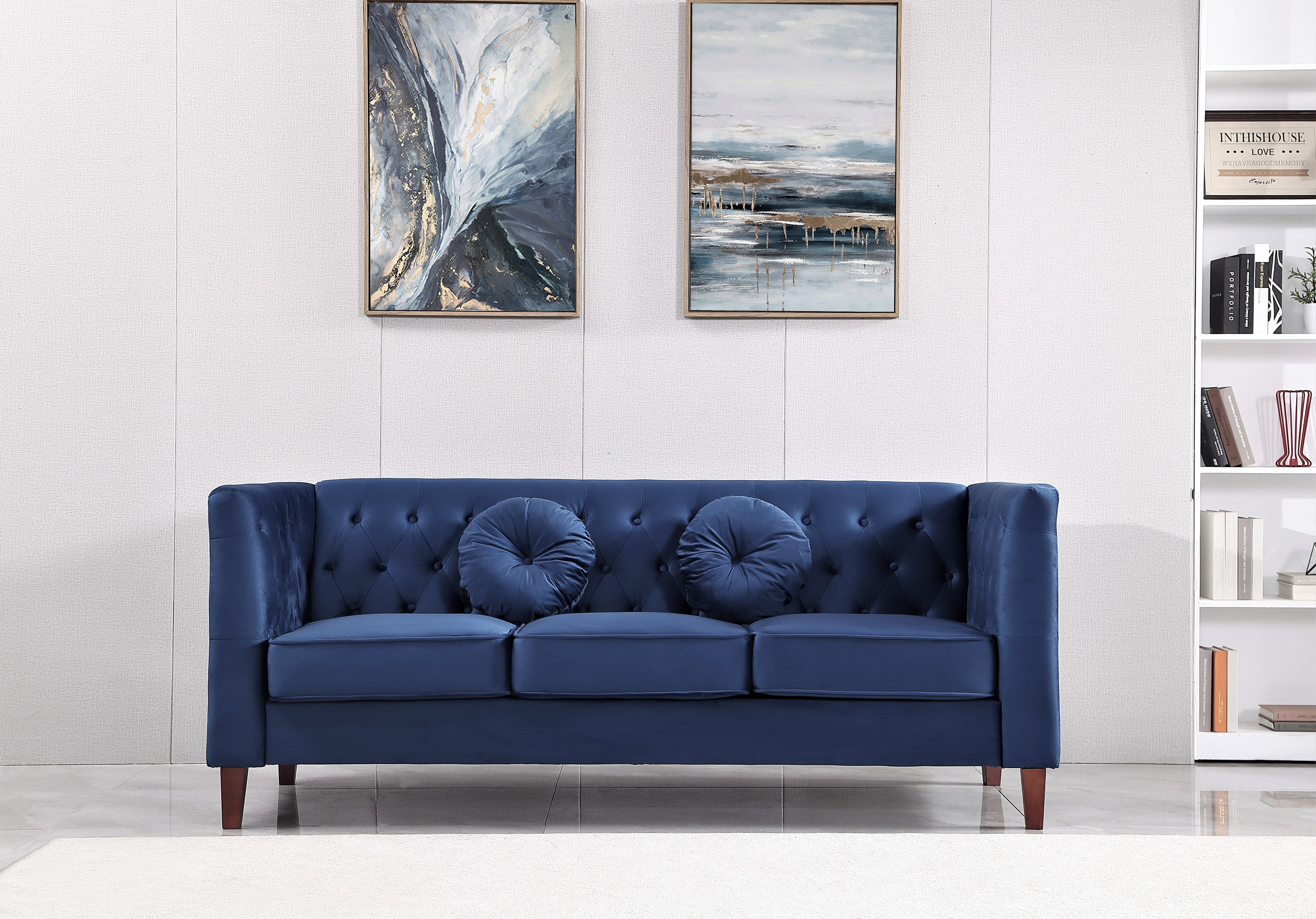 Uspridefurniture Fancher Kittleson Velvet Classic 3Pcs Living Room Set,Blue