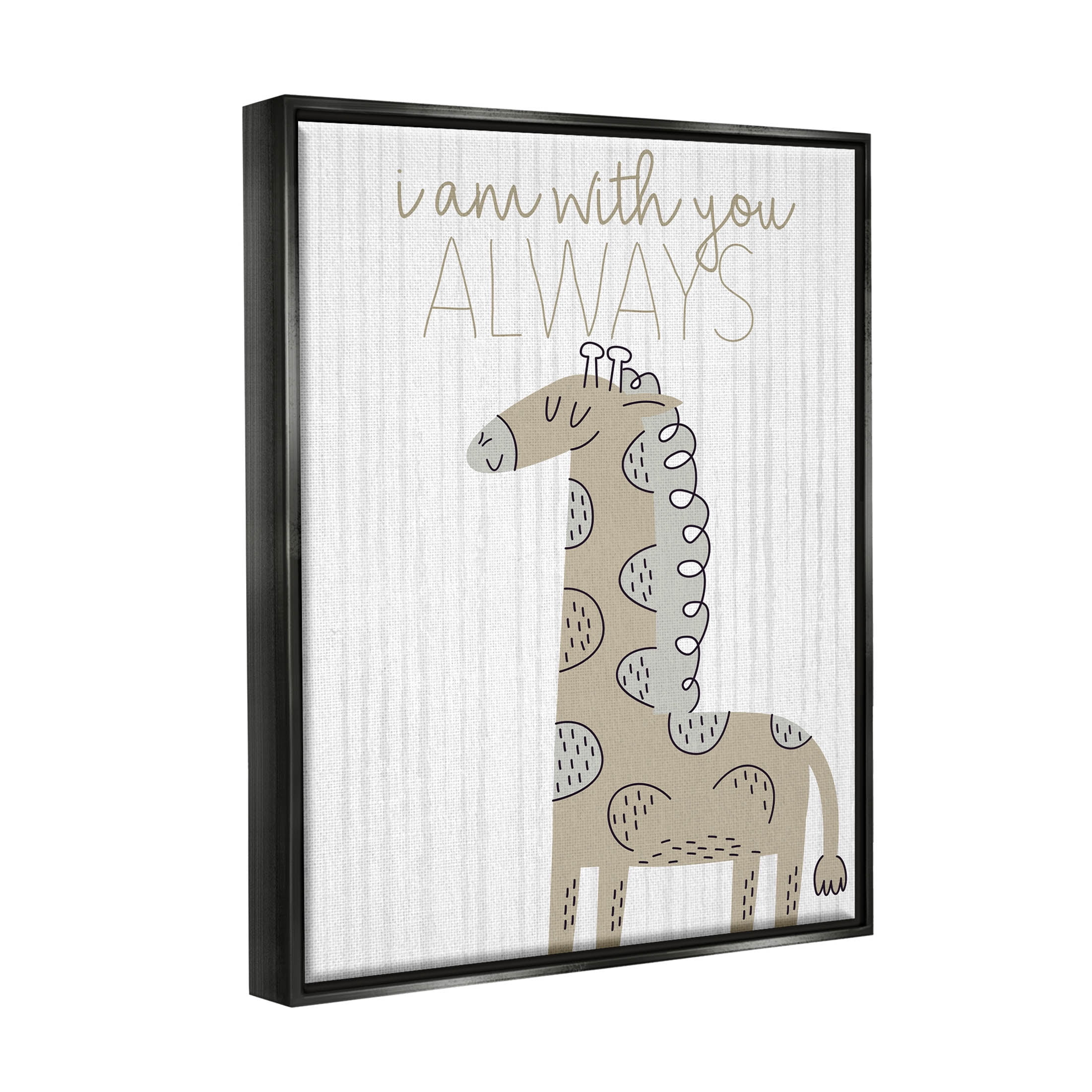 Stupell Industries With You Always Fun Giraffe Graphic Art Jet Black Floating Framed Canvas Print Wall Art, Design by Kim Allen