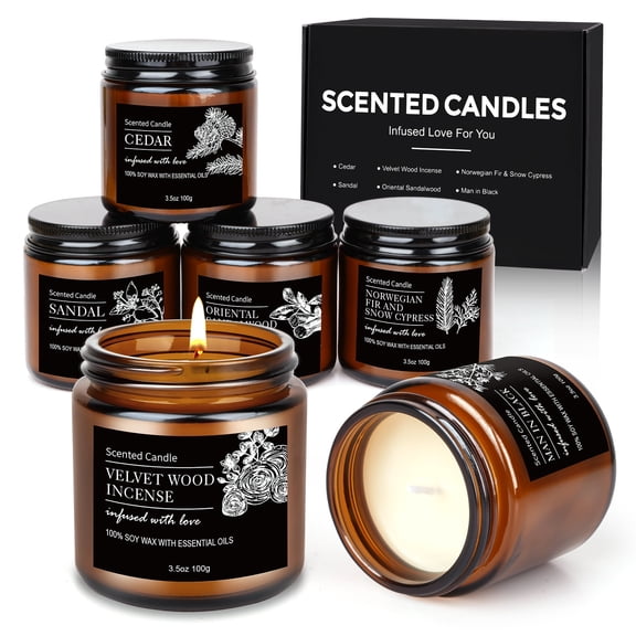 Giphtpoeet Gifts for Men 6 Pack Scented Candles Set, High-Class 150 Hours Long Burning Soy Wax Candles Gift