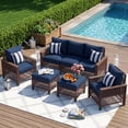 thumbnail image 2 of ELPOSUN 5-Piece Patio Furniture Set, All-Weather Open-Weave Wicker Outdoor Conversation Set, Thick Waterproof Cushions, for Garden and Backyard, Brown & Blue, 2 of 10