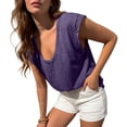 thumbnail image 5 of DYTTDG Women's Cap Sleeve Tank Top, Deep V Neck Loose Fit Top, Solid Color Summer Casual Tee, 5 of 8