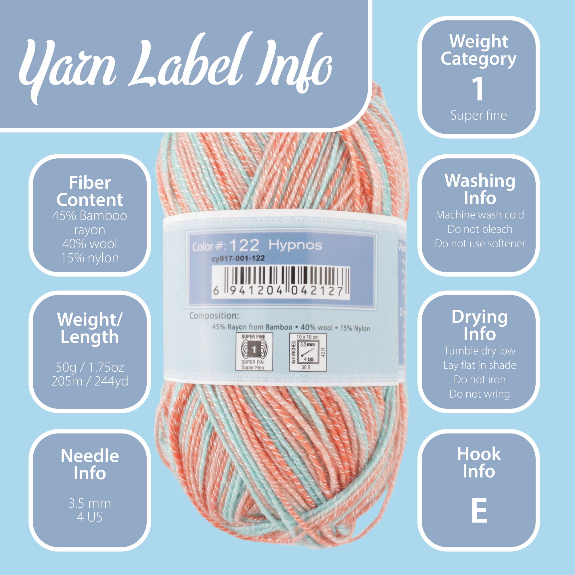 JubileeYarn Soft and Slim Yarn - 50g/Skein Bamboo Rayon Wool Blend - Shades of Black - 4 Skeins