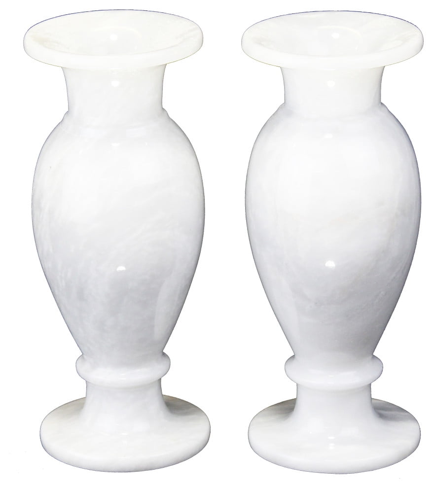 Natural Geo Decorative White 8" Marble Vase (Set of 2)