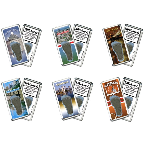 Cleveland FootWhere Souvenir Fridge Magnets. 6 Piece Set. (CLV200 - Assorted)