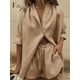 thumbnail image 2 of Casual mujer amarillo salón desgaste verano chándal pantalones cortos conjunto de camisa de manga larga Tops y Mini pantalones cortos traje 2023 nuevo conjunto de dos piezas Tan Jianjun unisex, 2 of 2