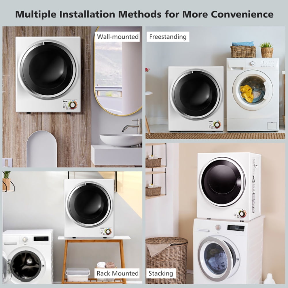 Spaco 1.5 Cu .ft Clothes Dryer with with Stainless Steel Wall Mount-White, Washer Spinner Portable Washing Machine