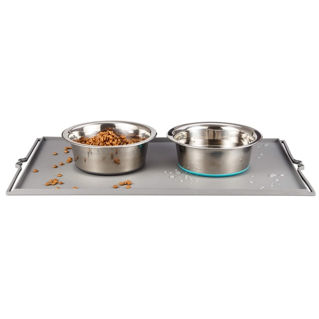 Peggy11 Cuencos Para Perros Profundos Antideslizantes De Acero Inoxidable Con Tapete De Silicona - 2 Tazones + Tapete 2 Tazas
